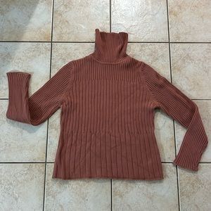 J. Jill Dusty Pink Orange 100% Cotton Knit Ribbed Turtleneck Sweater, Sz Large